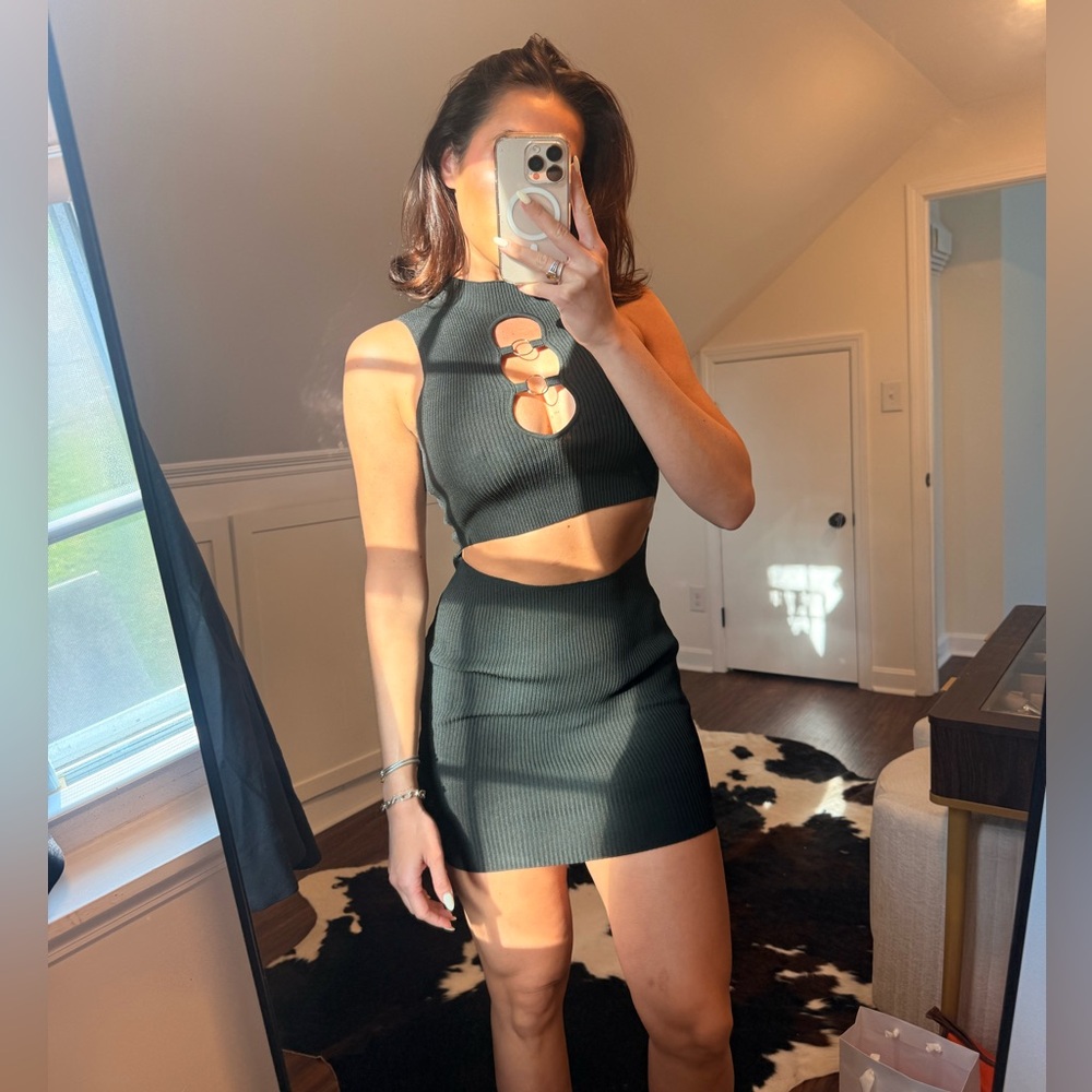 PrettyLittleThing Black Ribbed Mini Dress with Cutout Detail